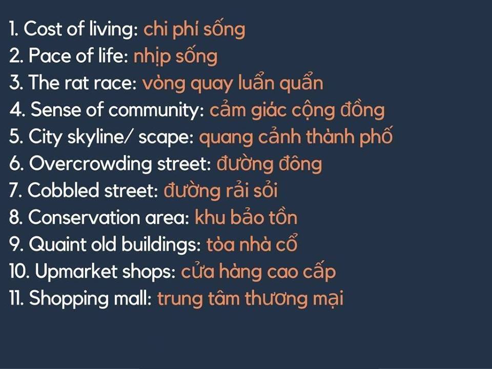 từ vựng địa điểm trong thành phố